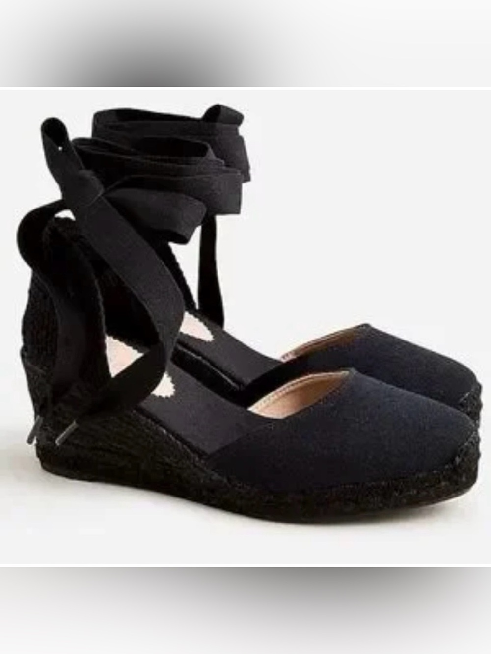 J.Crew Black Canvas Ankle Tie Espadrille Wedge